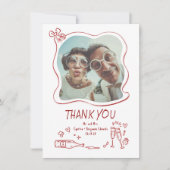 奇抜でファンキーな手描きの結婚式フォト サンキューカード (正面)