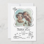 奇抜でファンキーな手描きの結婚式フォト サンキューカード (正面)