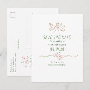 奇抜で可愛い手描きの結婚式Save The Date 案内ポストカード