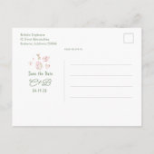 奇抜で可愛い手描きの結婚式Save The Date 案内ポストカード (裏面)
