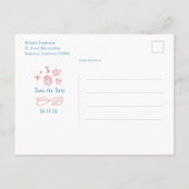 奇抜で可愛い手描きのSave The Date 案内ポストカード (裏面)