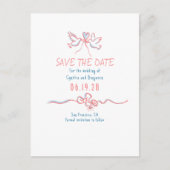 奇抜で可愛い手描きのSave The Date 案内ポストカード (正面)