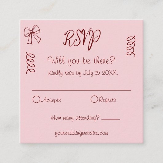 奇抜で遊び心のあるスクリブル ピンク 結婚式 RSVP エンクロージャーカード (正面)