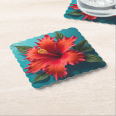 奇抜な赤いハイビスカス ペーパーコースター (アングル)