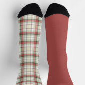 奇数ソックス暖かい赤い緑のヴィンテージクリスマスプレイド ソックス (上部)