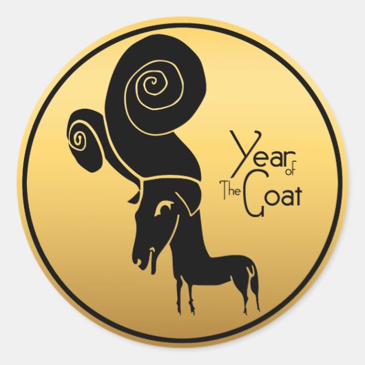 奇数金ゴールドラム中国のヤギ年〔占星術の〕十二宮図ラウンドスティック ラウンドシール (正面)