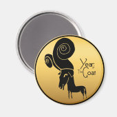 奇数金ゴールドラム中国のヤギ年〔占星術の〕十二宮図円磁石 マグネット (正面/裏面)