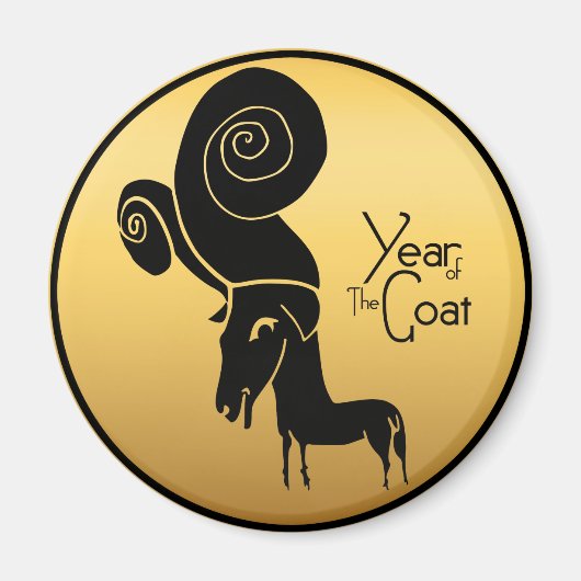 奇数金ゴールドラム中国のヤギ年〔占星術の〕十二宮図円磁石 マグネット (正面)
