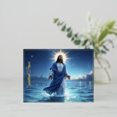 奇跡のイエスキリスト海スピリチュアル平和 箔シーズンポストカード (立ち正面)