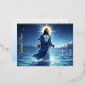 奇跡のイエスキリスト海スピリチュアル平和 箔シーズンポストカード (正面/裏面)