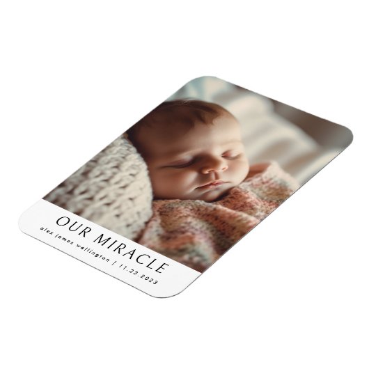 奇跡の写真モダンベビー誕生のお知らせ マグネット (左側)