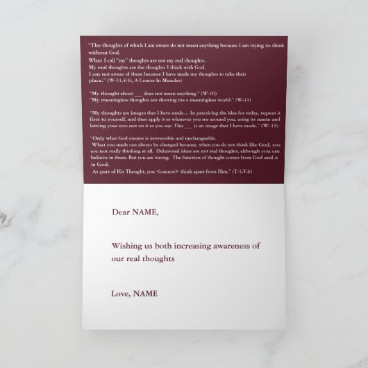 奇跡の実在引用文には思ってもいない カード (内部)