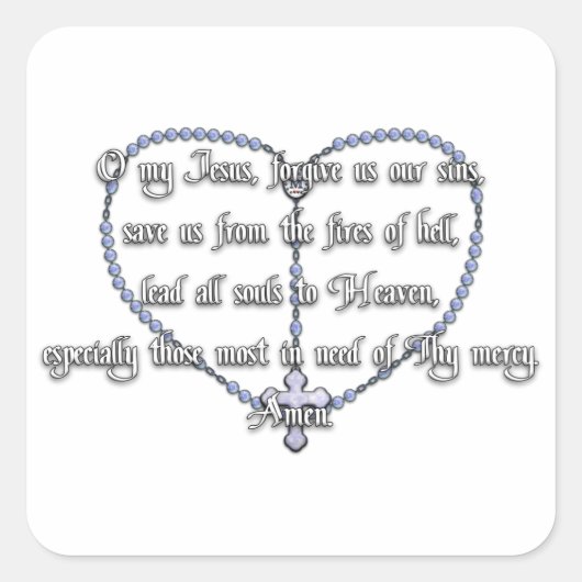 奇跡的なメダルロザリオ – ファティマ祈りの言葉 スクエアシール (正面)