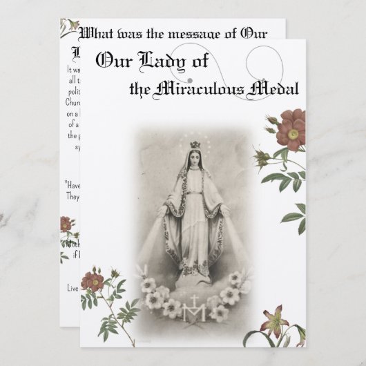 奇跡的なメダル祈りの言葉カード 招待状 (正面/裏面)