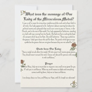 奇跡的なメダル祈りの言葉カード 招待状