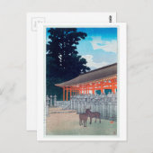 奈良の春日神社の春日神社の鹿、川瀬巴水鹿、蓮井 ポストカード (正面/裏面)