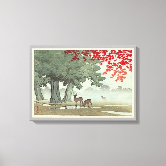 奈良公園の鹿、奈良公園の鹿、河瀬蓮井、ウッドカット キャンバスプリント (正面)