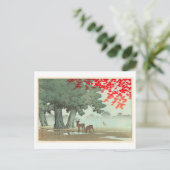 奈良公園の鹿、奈良公園の鹿、河瀬蓮井、ウッドカット ポストカード (スタンド正面)