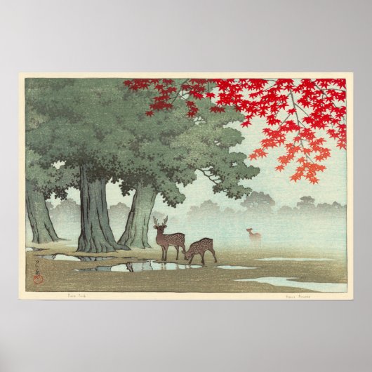 奈良公園の鹿, Deer of Nara Park, Hasui Kawase, Woodcut ポスター (正面)
