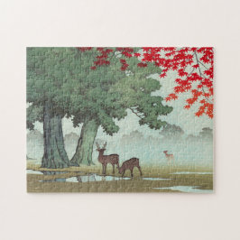 奈良公園蓮居川瀬新版画風景画の鹿 ジグソーパズル