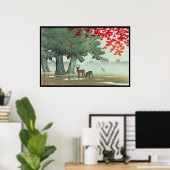 奈良公園蓮居川瀬新版画風景画 ポスター (ホームオフィス)