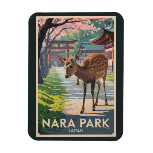 奈良公園 日本 鹿 イラスト 旅行アート レトロ マグネット