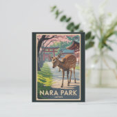 奈良公園 日本 鹿 イラスト 旅行 アート レトロ ポストカード (スタンド正面)