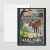 奈良公園 日本 鹿 イラスト 旅行 アート レトロ ポストカード (正面/裏面)