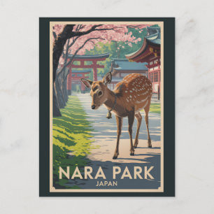 奈良公園 日本 鹿 イラスト 旅行 アート レトロ ポストカード