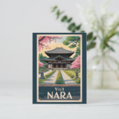 奈良 日本 イラスト 旅行 アート ヴィンテージ ポストカード (スタンド正面)
