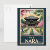 奈良 日本 イラスト 旅行 アート ヴィンテージ ポストカード (正面/裏面)