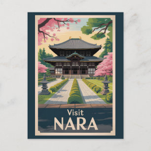 奈良 日本 イラスト 旅行 アート ヴィンテージ ポストカード