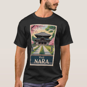 奈良 日本 イラスト 旅行 アート ヴィンテージ Tシャツ