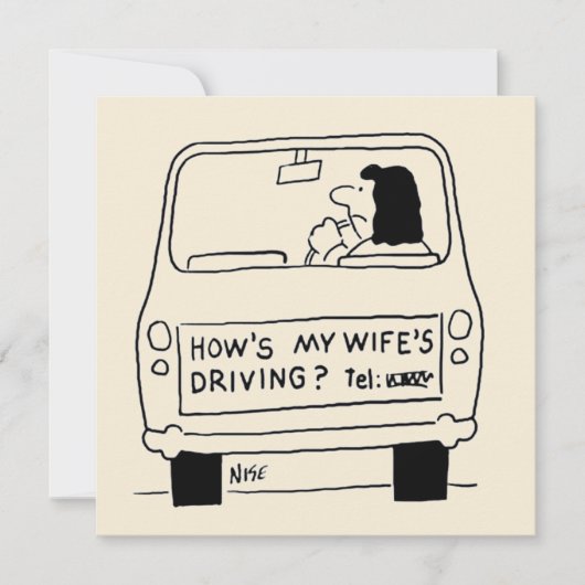 奥さんが車を運転する面白い漫画 カード (正面)