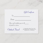 奥地に道の旅行代理店-ギフト券 割引カード (裏面)