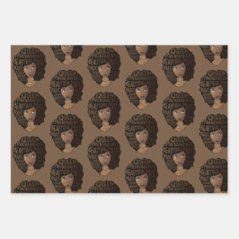 奨励する黒人女性，天然の髪，茶色 ラッピングペーパーシート