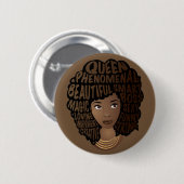 奨励する黒人女性,天然の髪,茶色 缶バッジ (正面&裏面)