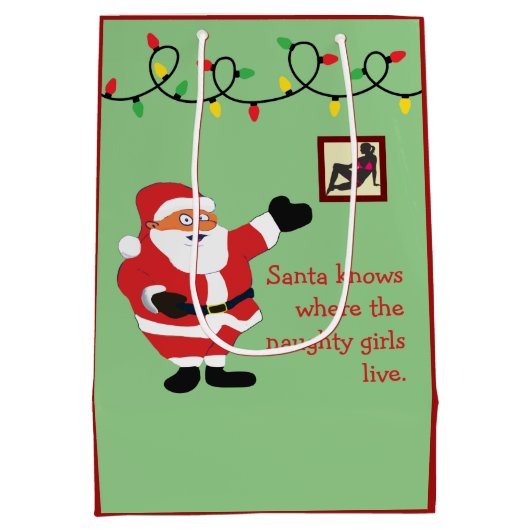 女いけな子の悪いサンタクおもしろいラユーモアおもしろい ミディアムペーパーバッグ (裏面)