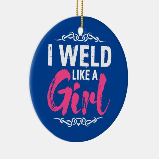 女おもしろいの子のように溶接する溶接機 セラミックオーナメント (右)