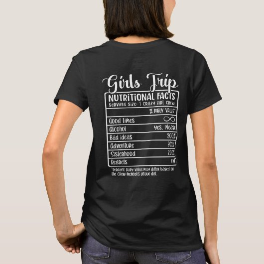 女おもしろいの子の旅行/甘い1栄養事実 Tシャツ (裏面)