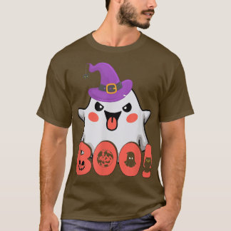 女おもしろいの子の男の子のための幽霊魔女ハットでブー Tシャツ