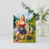 女おもしろいの子の魚釣り伝統的バイエルン ポストカード (スタンド正面)