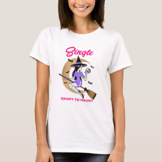 女おもしろいのTシャツで独身のReady to Haunt Tシャツ