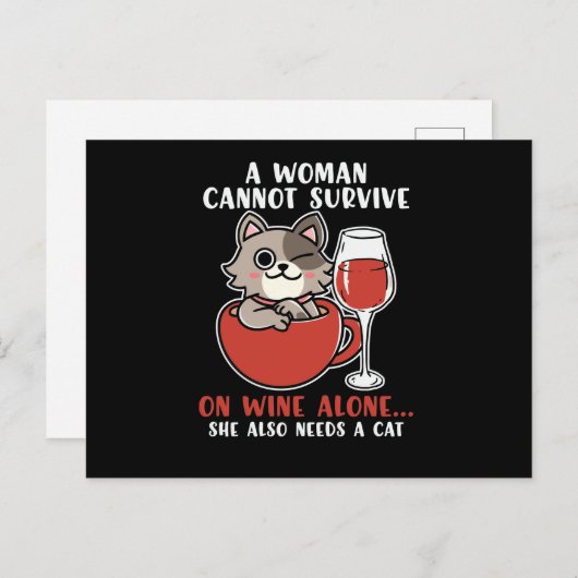 女おもしろいは猫を生き延び必要として一人では無い ポストカード (正面/裏面)