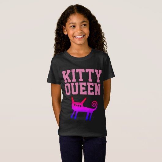 女おもしろい子用Tシャツ子猫QUEEN Tシャツ (正面フル)