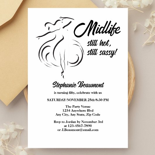 女おもしろい性の中生はまだ暑い50誕生日 招待状
