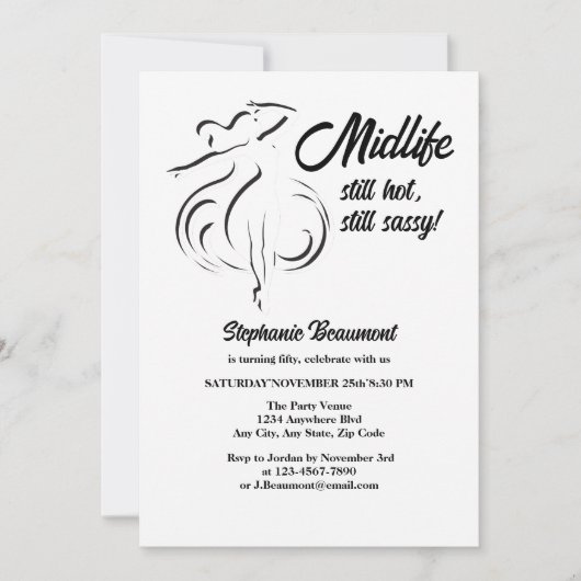 女おもしろい性の中生はまだ暑い50誕生日 招待状 (正面)