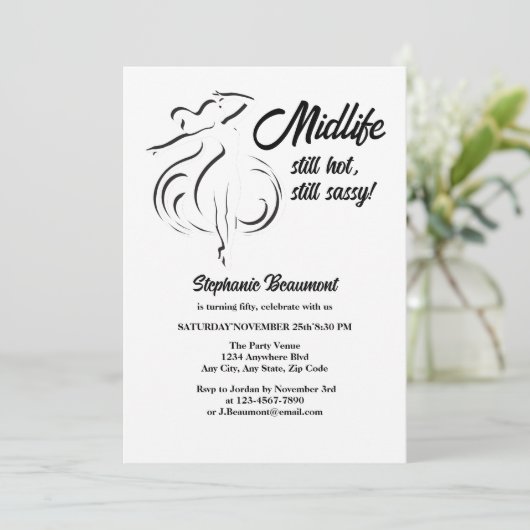 女おもしろい性の中生はまだ暑い50誕生日 招待状 (スタンド正面)