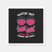 女おもしろい性素晴らしゴルファーがボールを扱う スタンダードカクテルナプキン (正面)