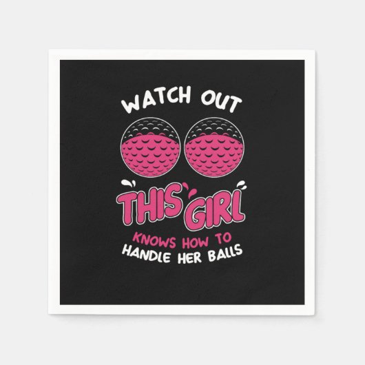 女おもしろい性素晴らしゴルファーがボールを扱う スタンダードカクテルナプキン (正面)